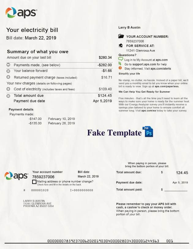 Arizona Utility Bill Psd Template arizona-utility-bill-psd-01