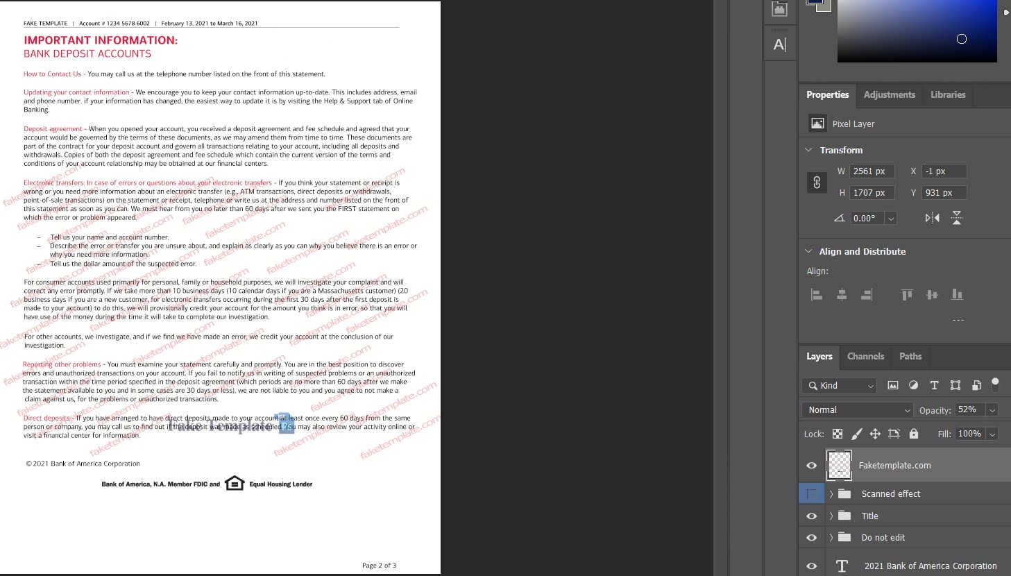 boa bank statement template