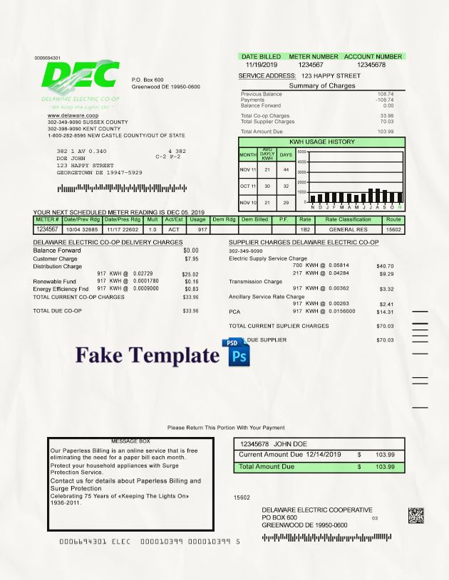 Delaware Utility Bill Psd Template delaware-utility-bill-template-01