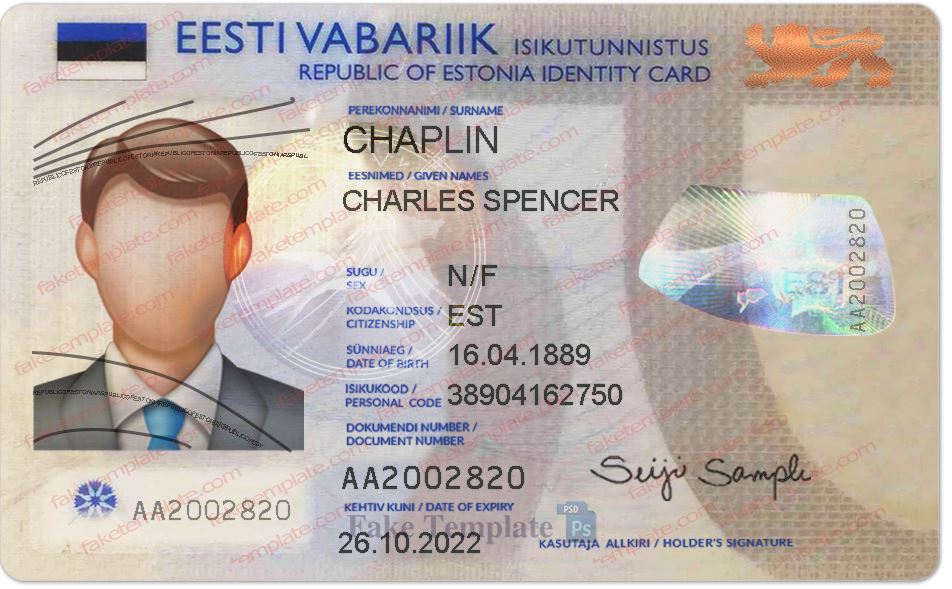 Estonia ID Card Template Estonia ID Card Template