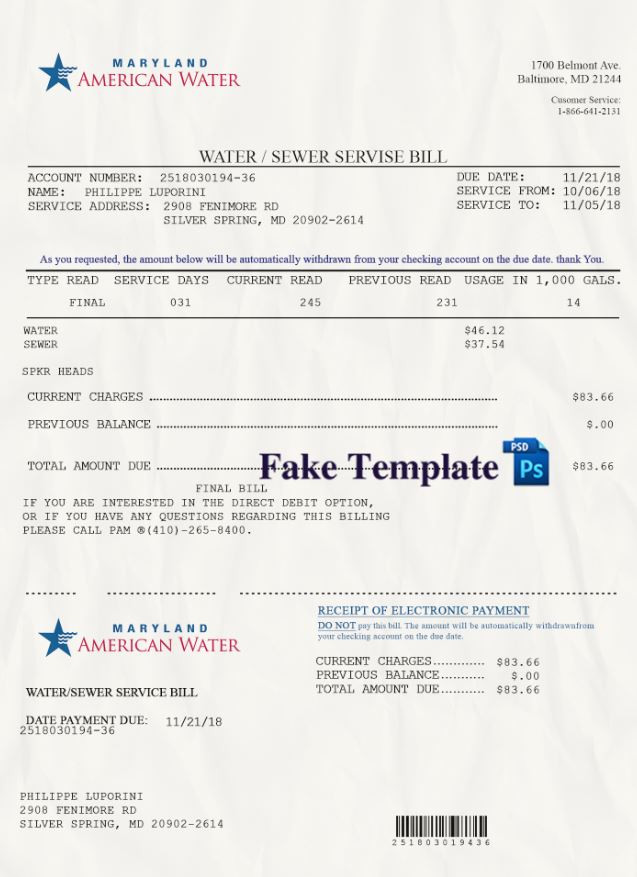 Maryland Utility Bill Template maryland-utility-bill-psd-template-01