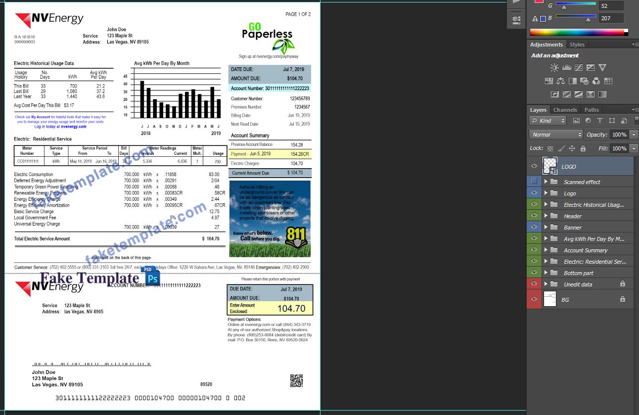 Nevada Utility Bill Template 2