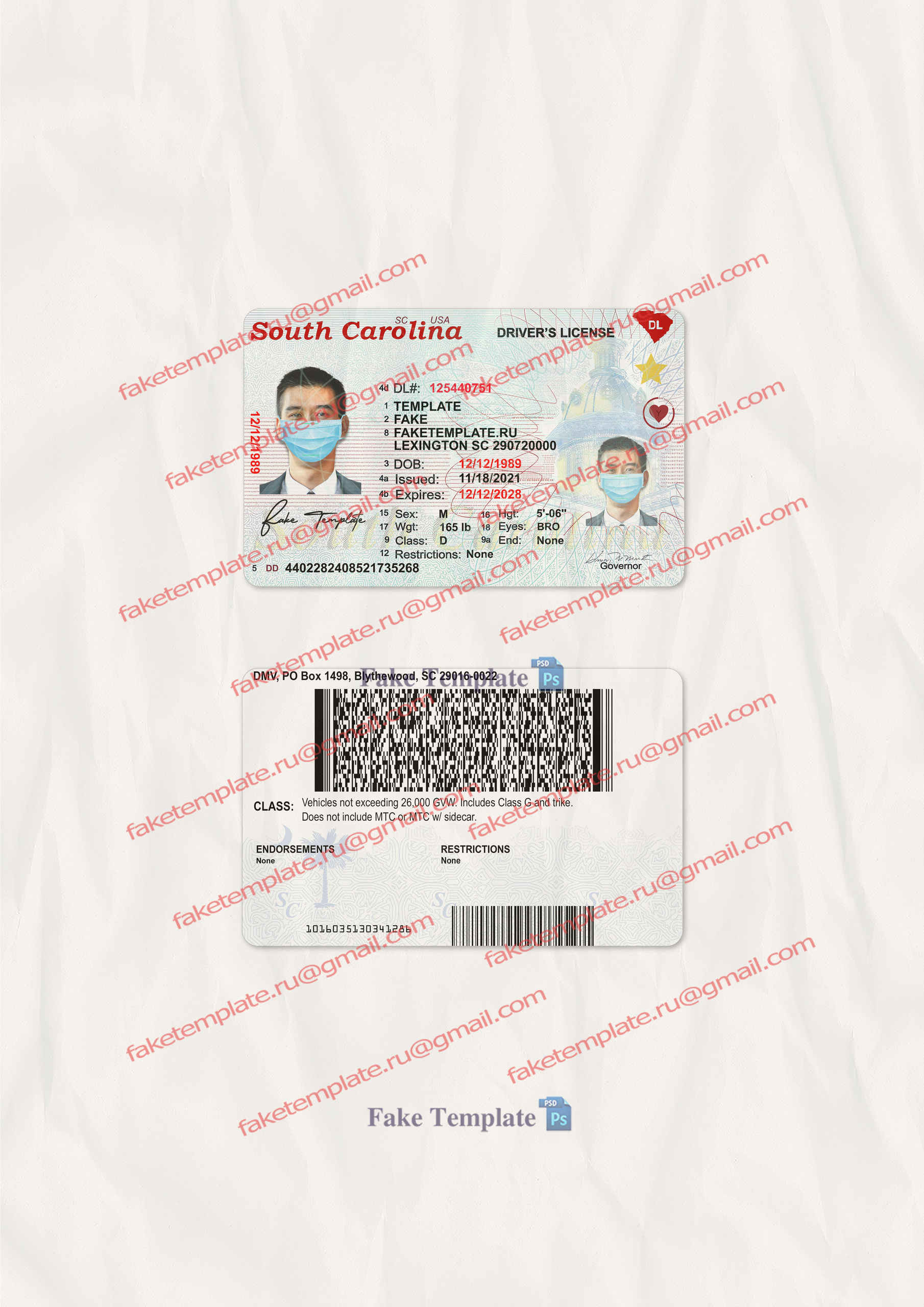 south carolina id template south carolina id template