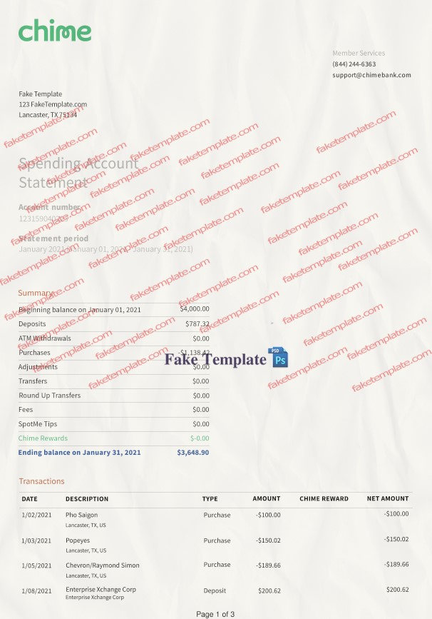 chime bank statement template chime bank statement template