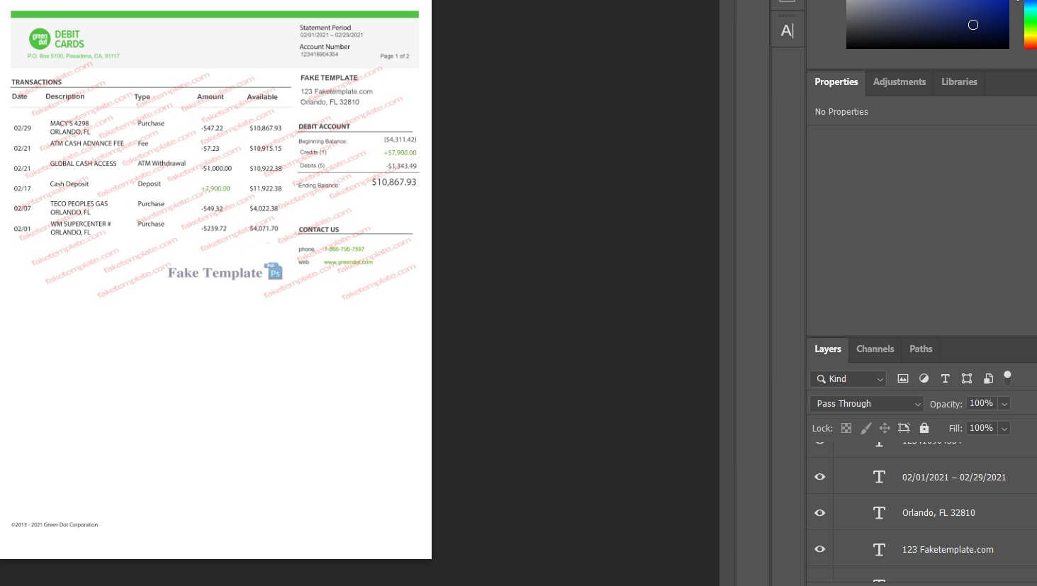 greendot bank statement template