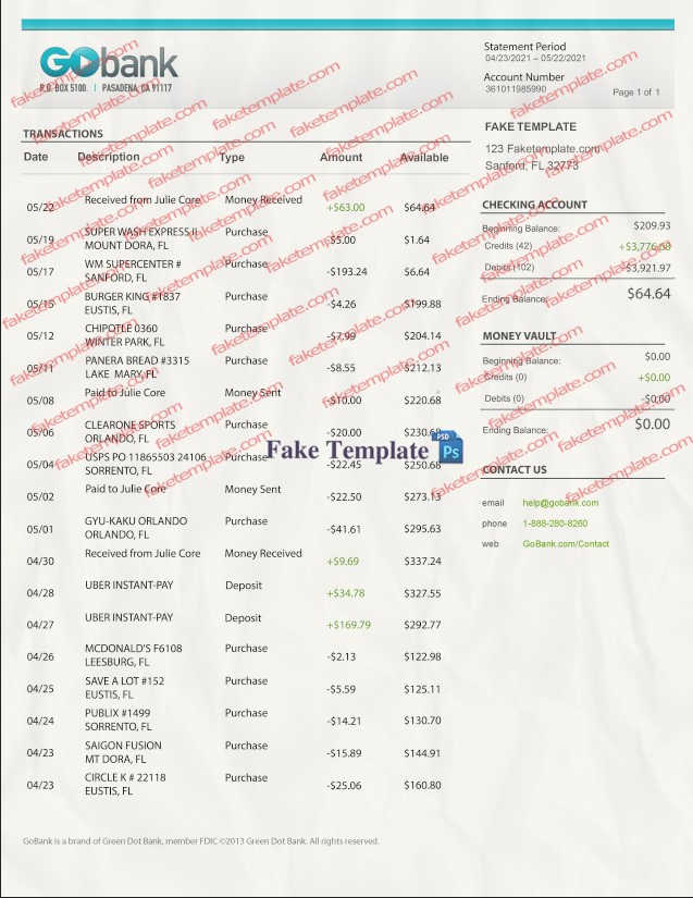 gobank bank statement template gobank bank statement template