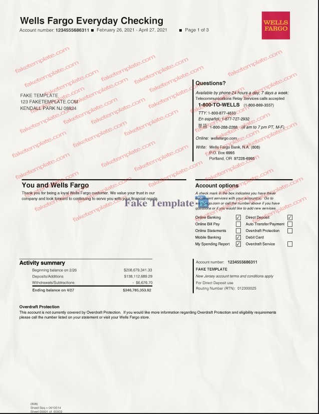 wells fargo bank statement template fake wells fargo bank statement template