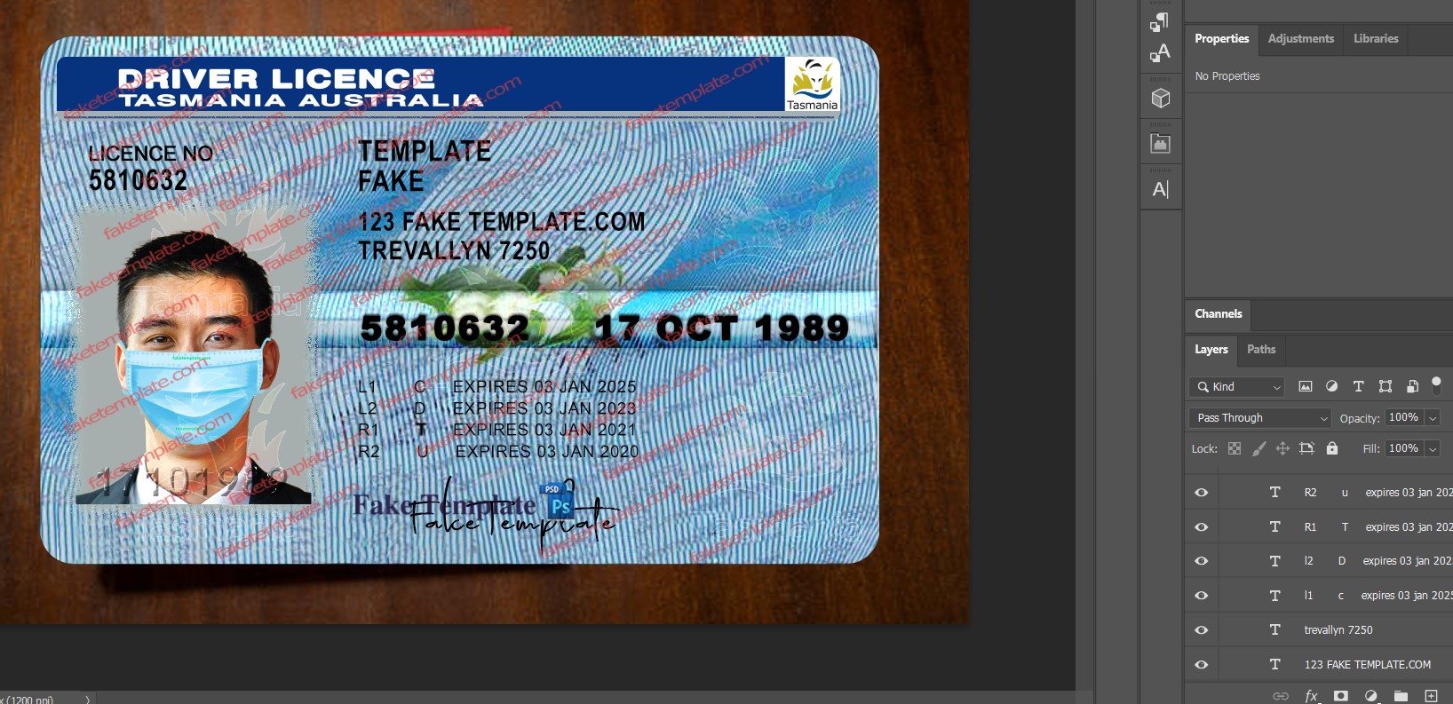 australia tasmania driver license template