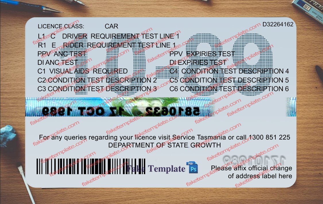 tasmania drivers license template