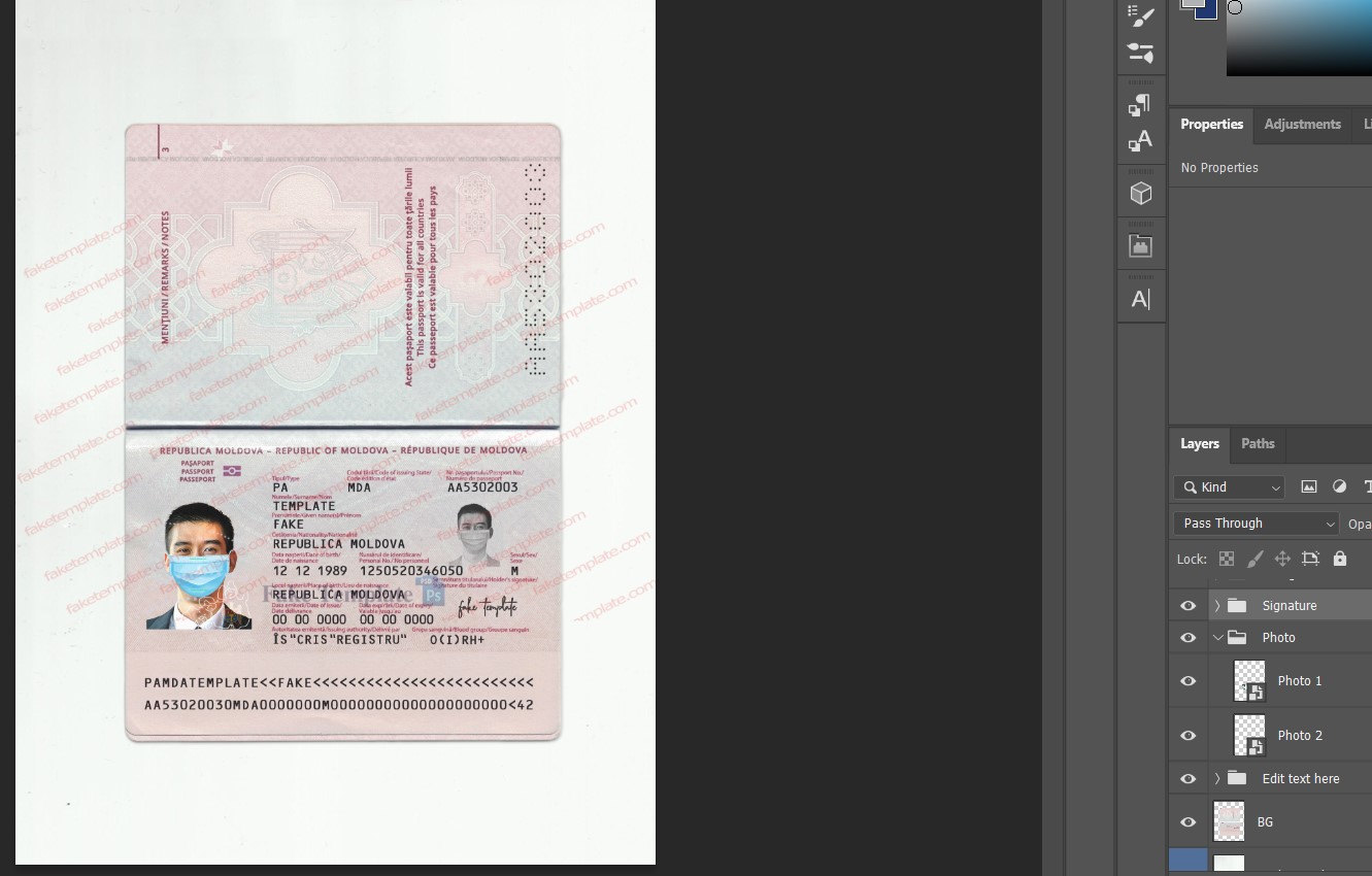 moldova passport template psd
