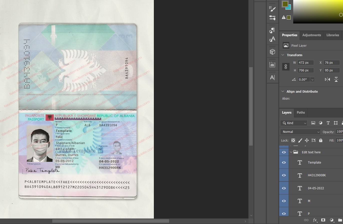 albanian passport psd