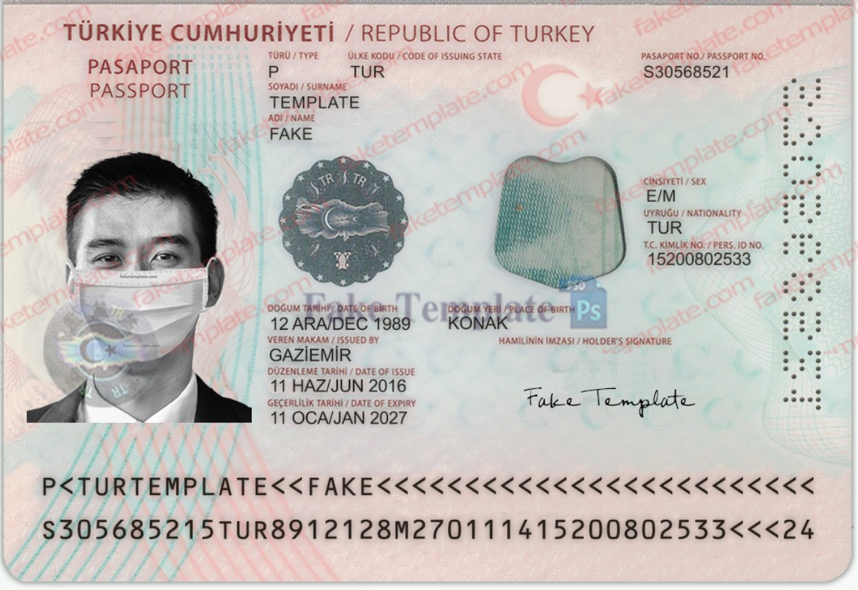 Turkey passport template psd