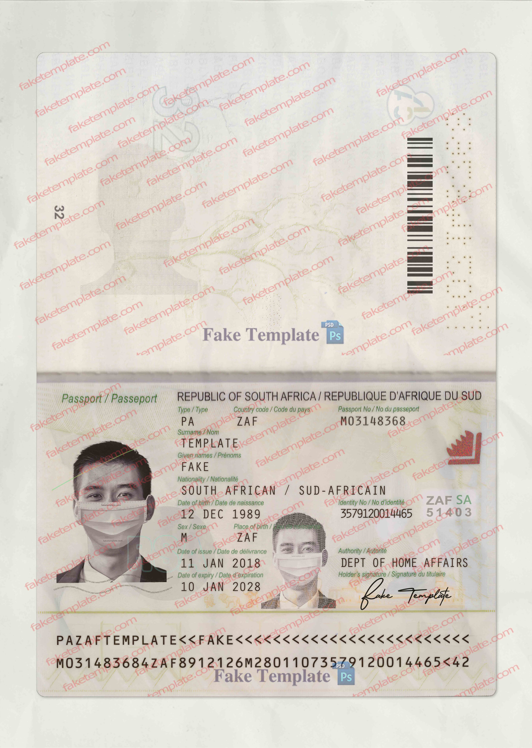 south african passport template south africa passport psd