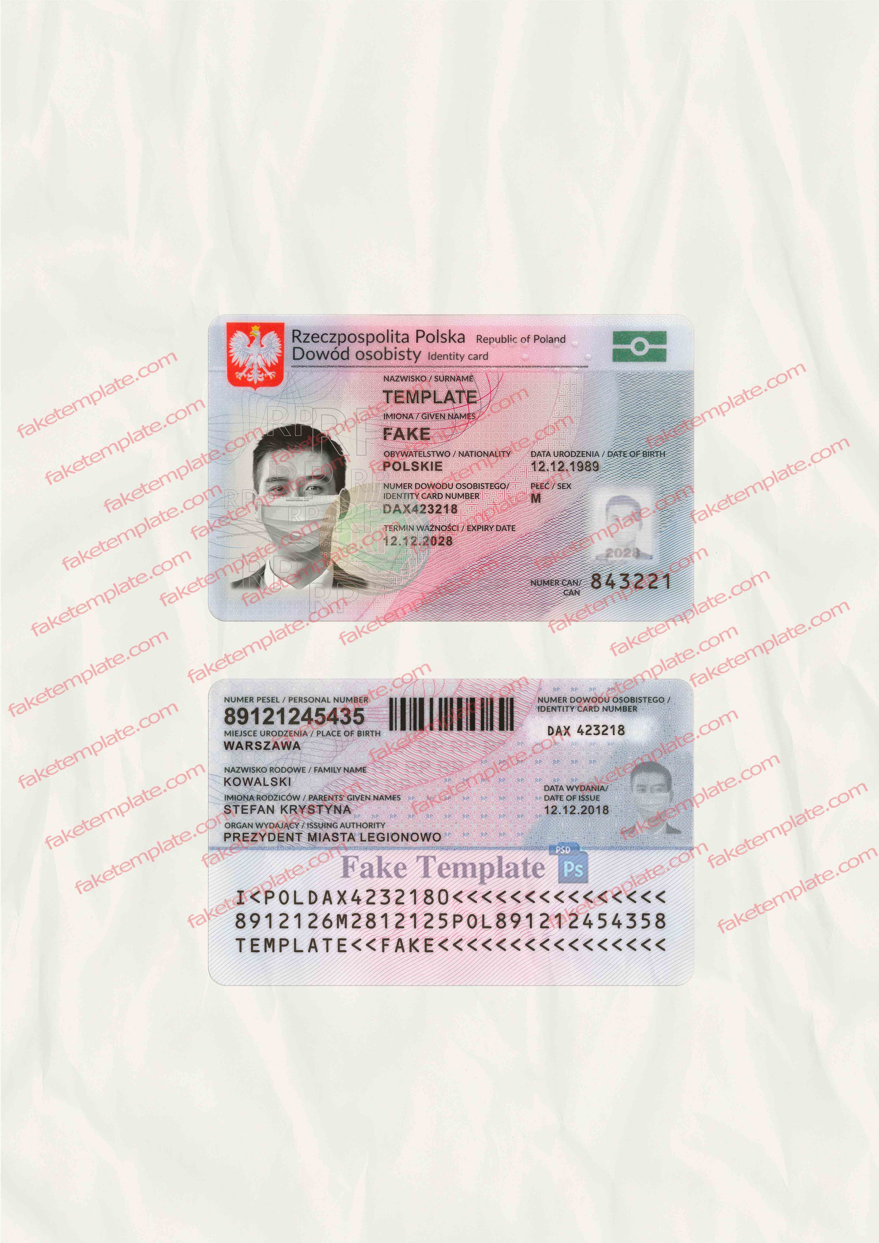 poland id card psd template
