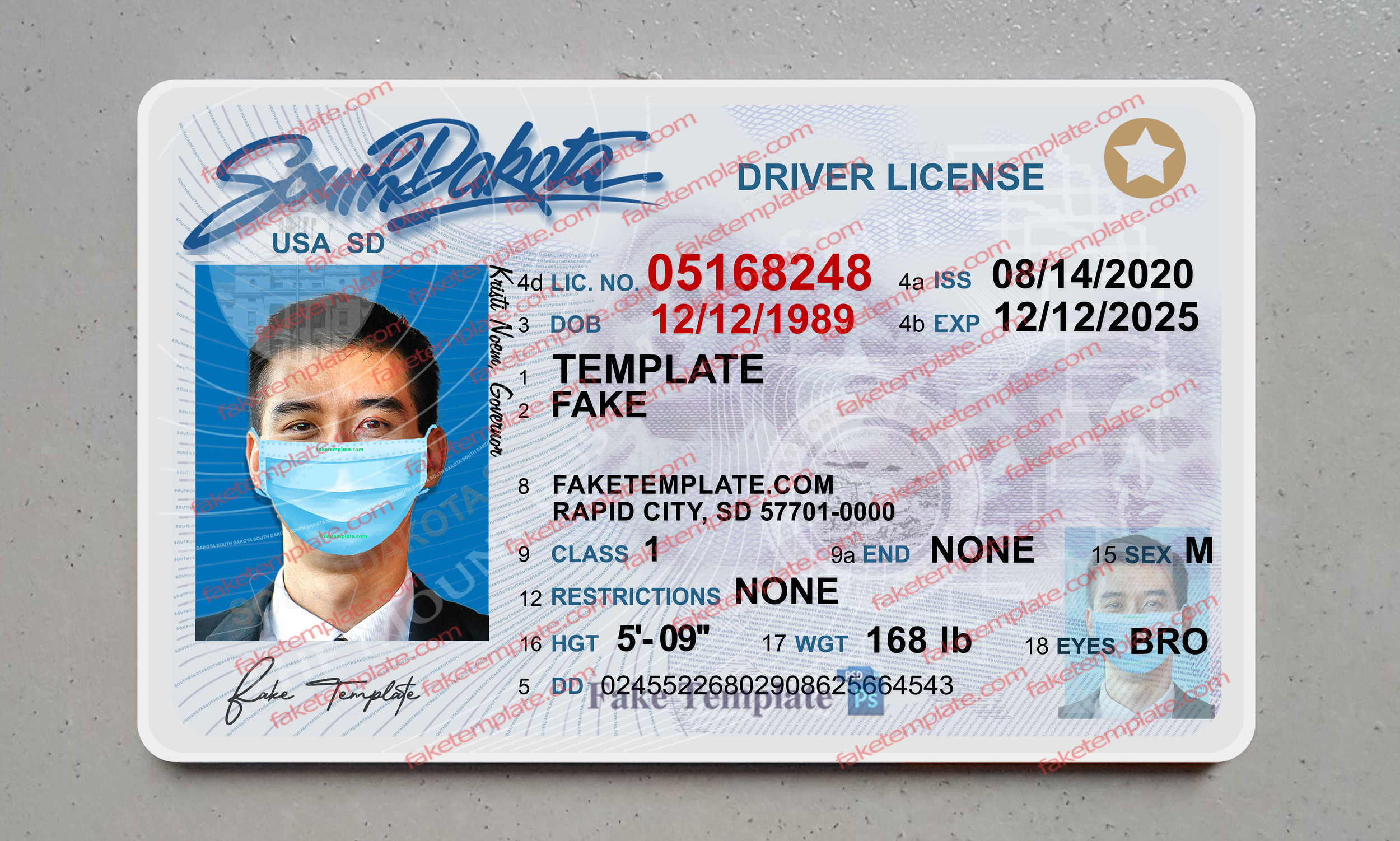 south dakota drivers license template
