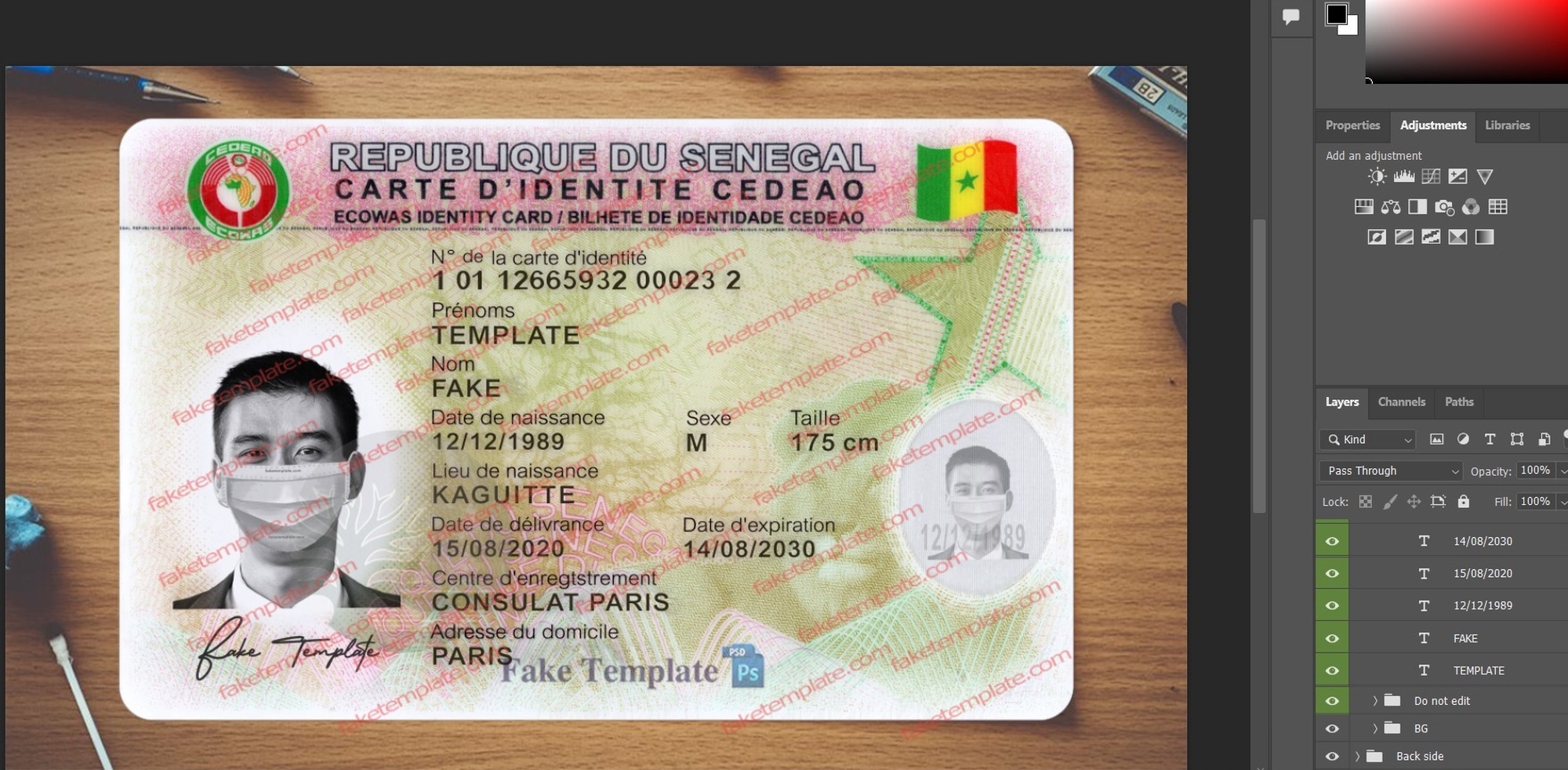 senegal identity card template