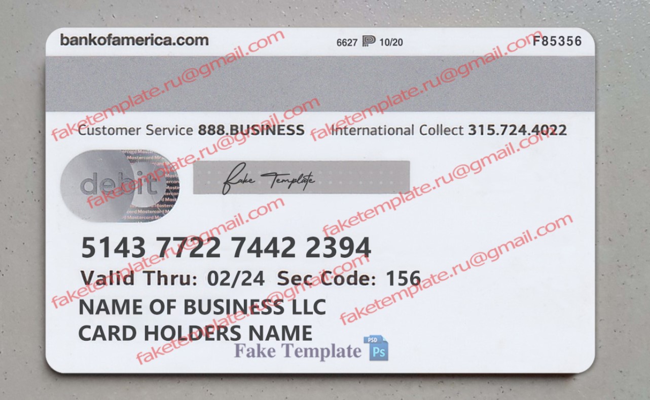 bofa business debit card back